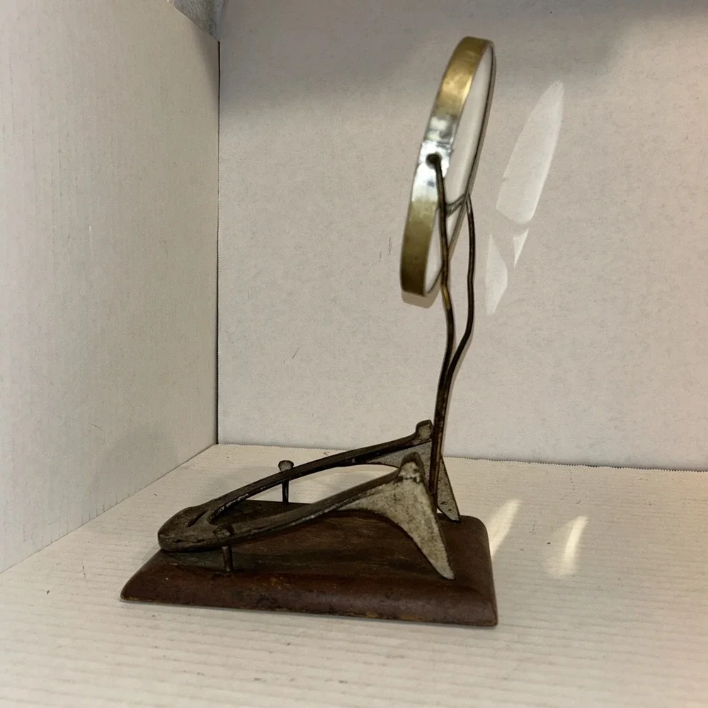 Vintage Desk Mirror Lucky Horseshoe Home‎ Decor Shelf Piece Metal & Wood